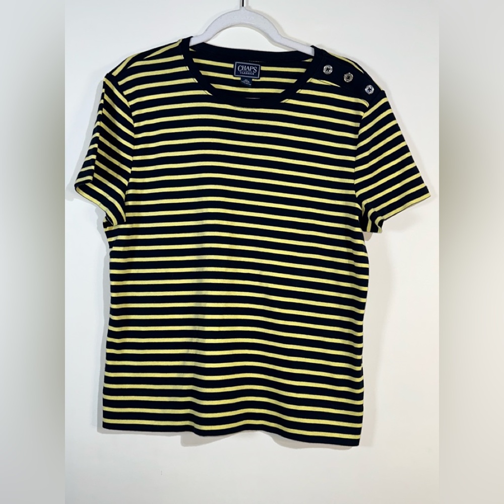 Chaps Classics Yellow Navy Striped Short Sleeve Tee Shirt - Size XL